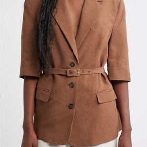 MANGO Tailored Brown Belted Short-Sleeve Blazer